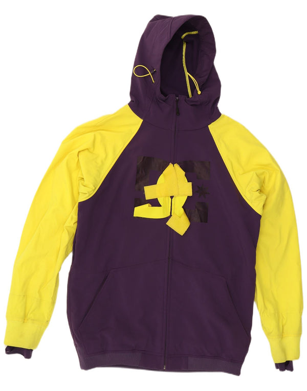 DC Mens Graphic Hooded Bomber Jacket UK 42 XL Purple Colourblock Polyester