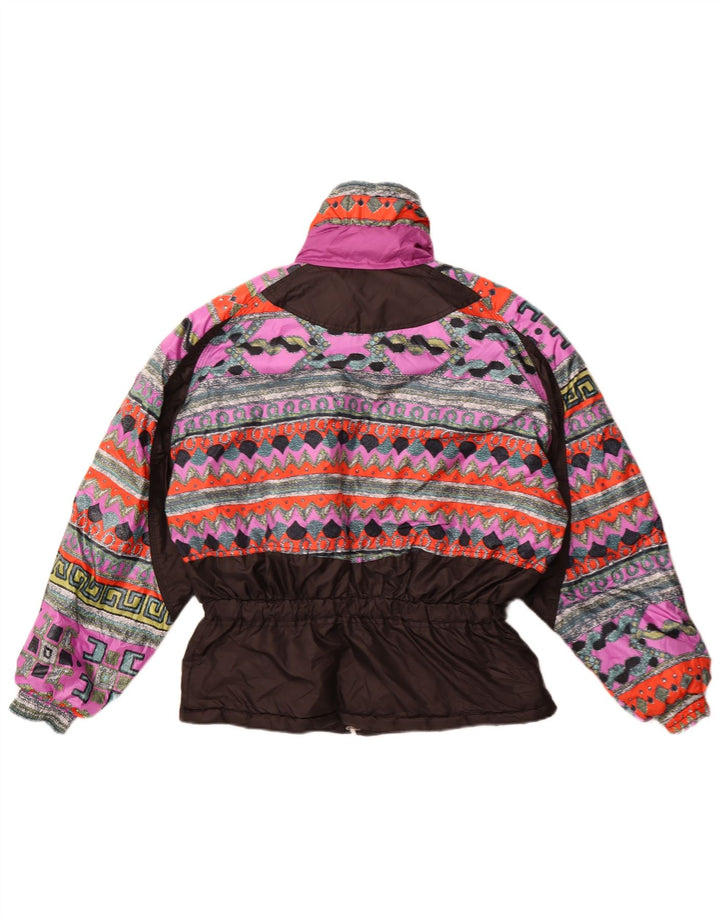 Винтажная женская ветровка EU 42, большой черный полиэстер с геометрическим рисунком