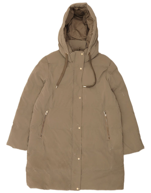 Женское стеганое пальто с капюшоном Zara UK 18 XL, полиэстер цвета хаки