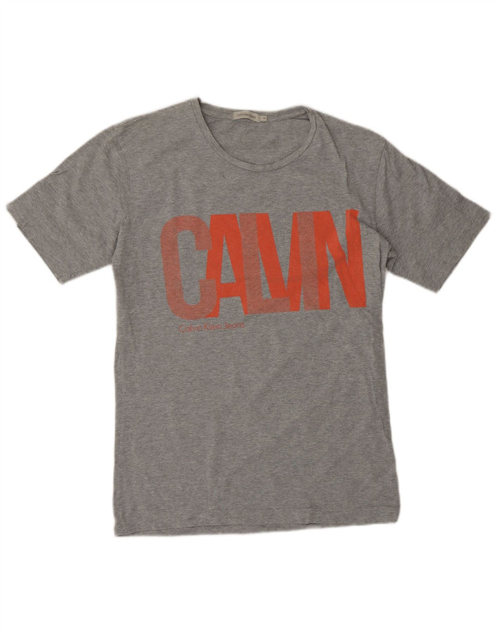 Мужская футболка с рисунком Calvin Klein Jeans, хлопковый топ среднего серого цвета с крапинками