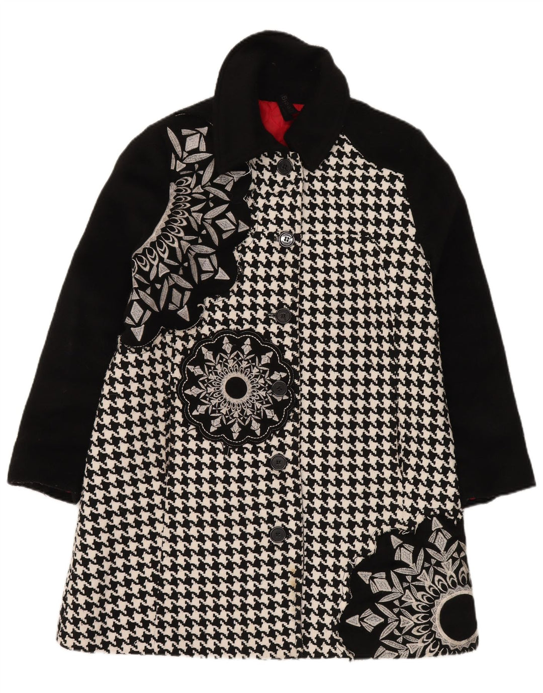 DESIGUAL Женское пальто с рисунком EU 44 XL, черный полиэстер с узором «гусиные лапки»