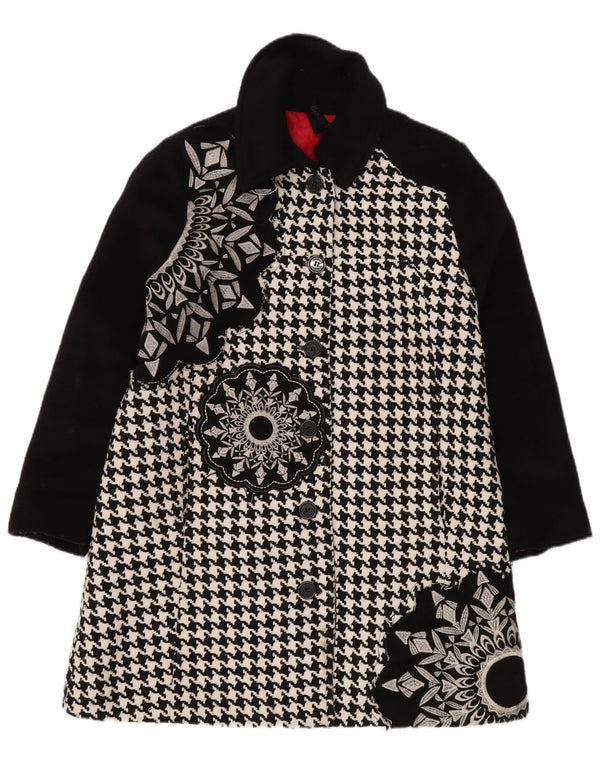 DESIGUAL Женское пальто с рисунком EU 44 XL, черный полиэстер с узором «гусиные лапки»