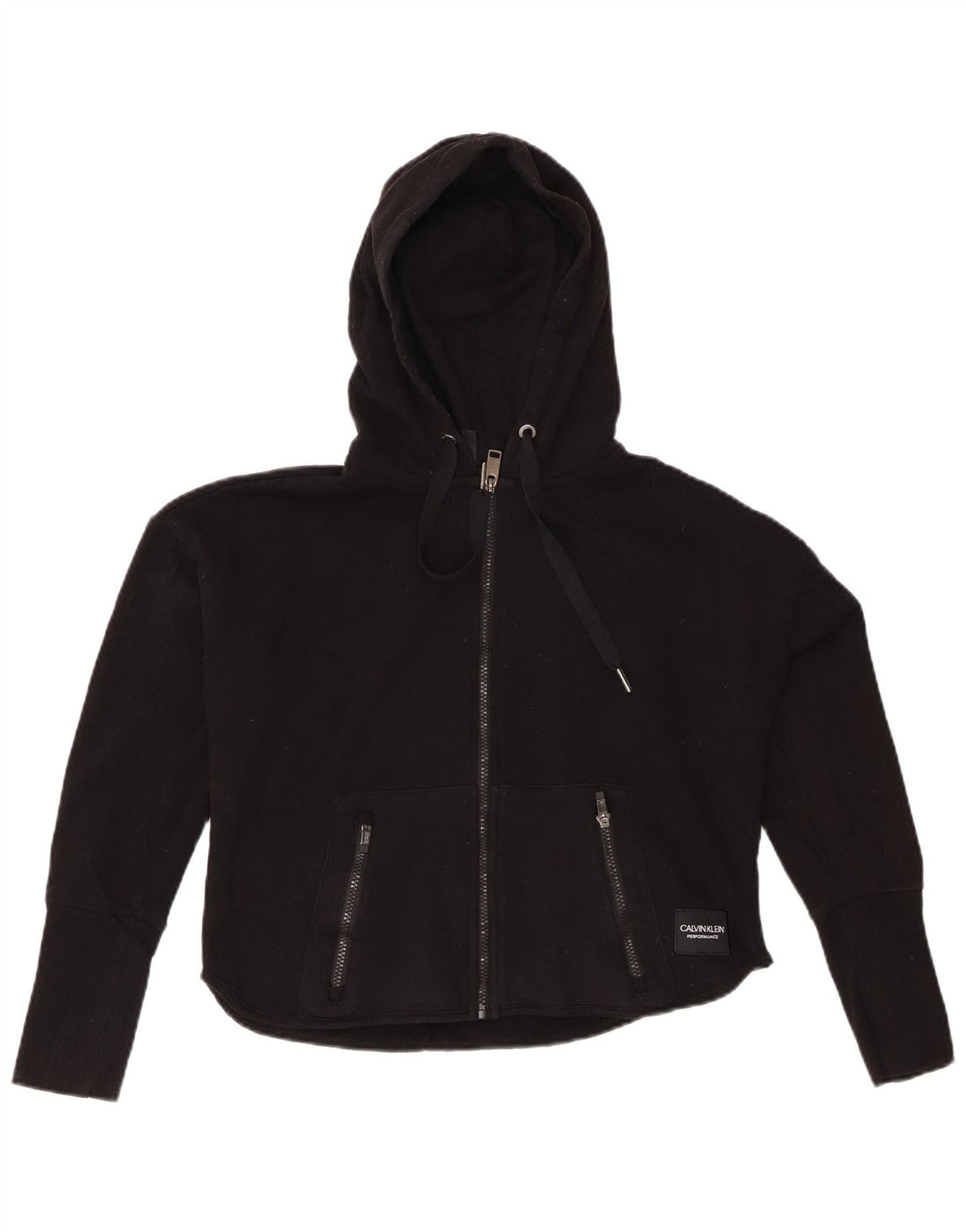 CALVIN KLEIN Женский свободный свитер с капюшоном на молнии с графическим рисунком UK 10, маленький черный