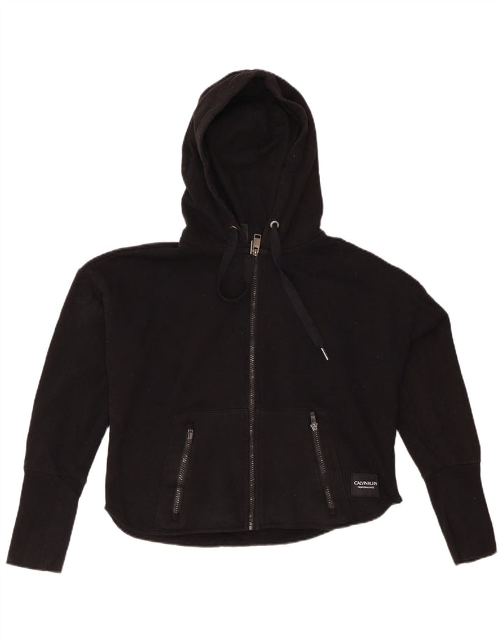 CALVIN KLEIN Женский свободный свитер с капюшоном на молнии с графическим рисунком UK 10, маленький черный