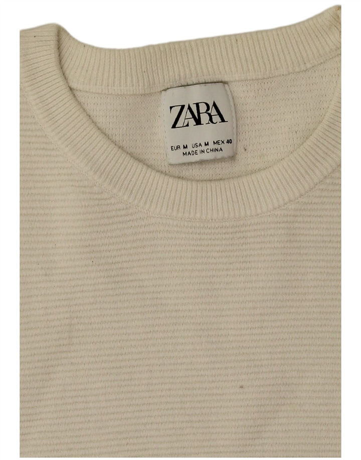 Мужской джемпер с круглым вырезом Zara, средний белый хлопковый свитер