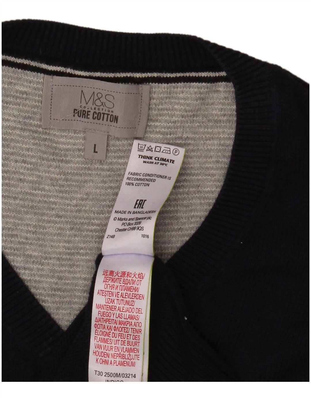 Мужской джемпер с v-образным вырезом Marks & Spencer, большой темно-синий хлопковый свитер