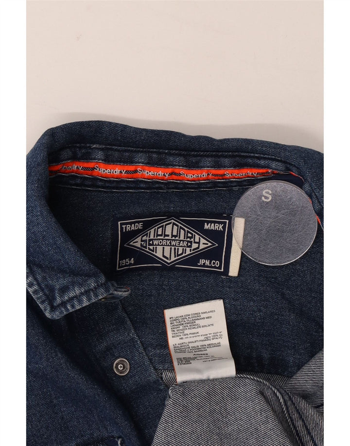 Мужская джинсовая рубашка Superdry, маленькая синяя, хлопок