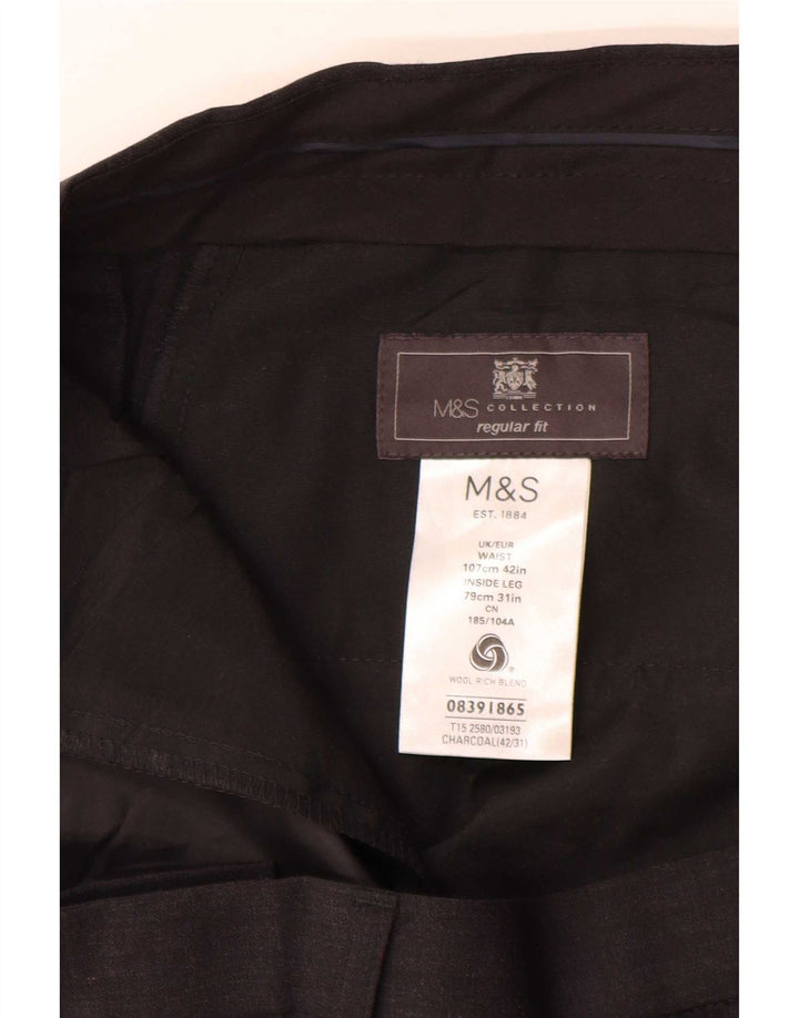 Мужские костюмные брюки классического кроя Marks & Spencer W42 L31 серые шерстяные