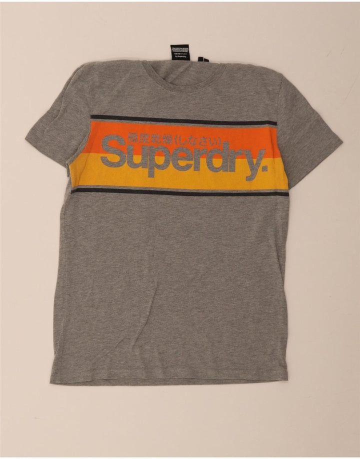 Мужская футболка с рисунком Superdry, хлопковый топ среднего серого цвета с цветными блоками