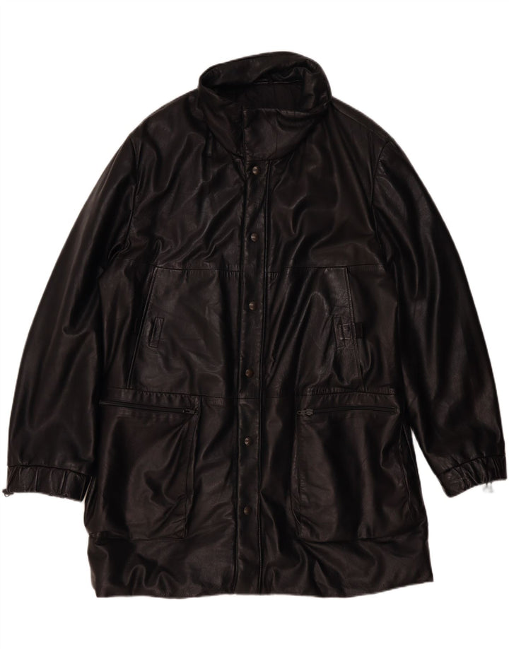 FLORENTIA Mens Leather Coat UK 42 XL Black