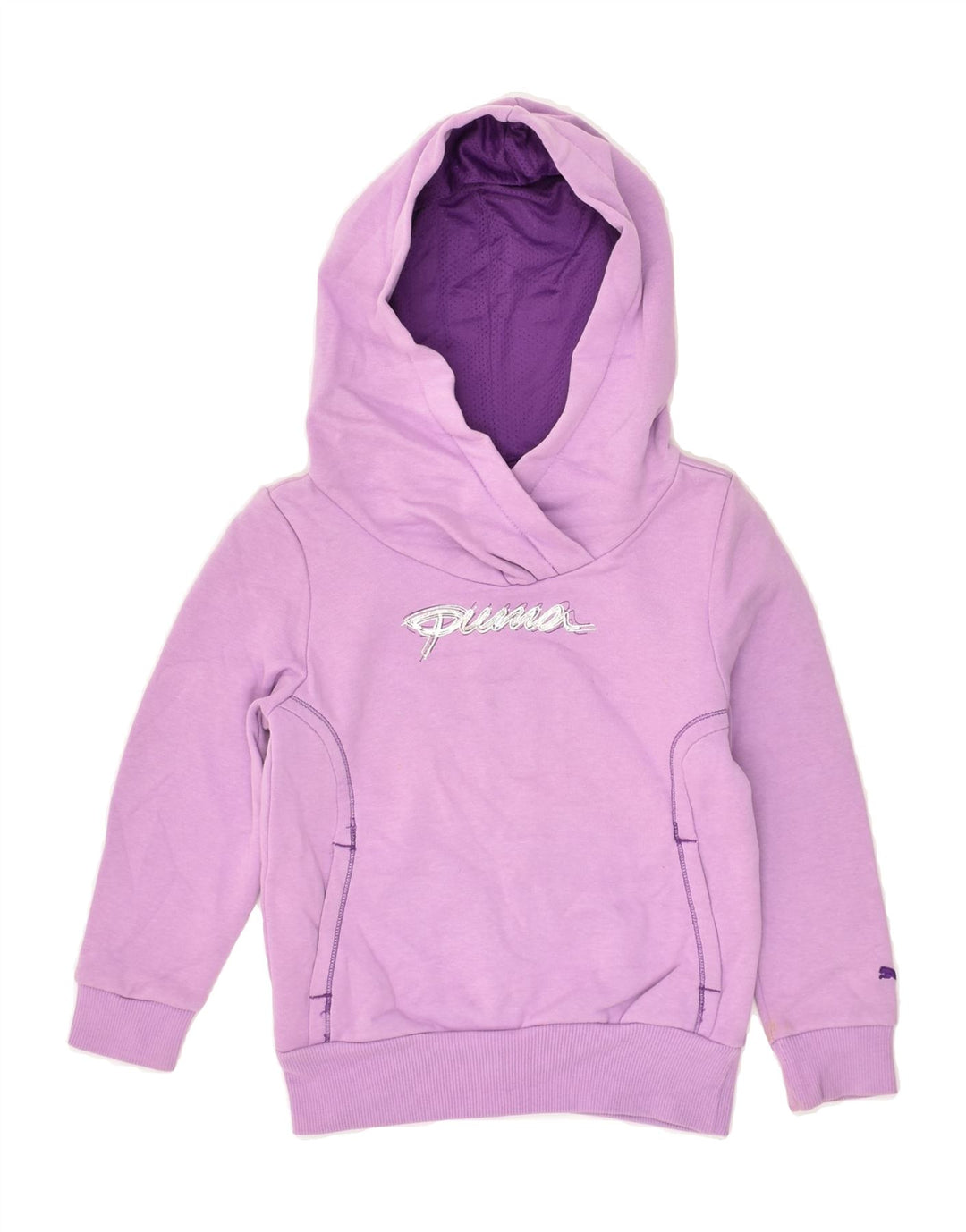 PUMA Girls Hoodie Jumper 5-6 Years Purple Cotton | Vintage Puma | Thrift | Second-Hand Puma | Used Clothing | Messina Hembry 
