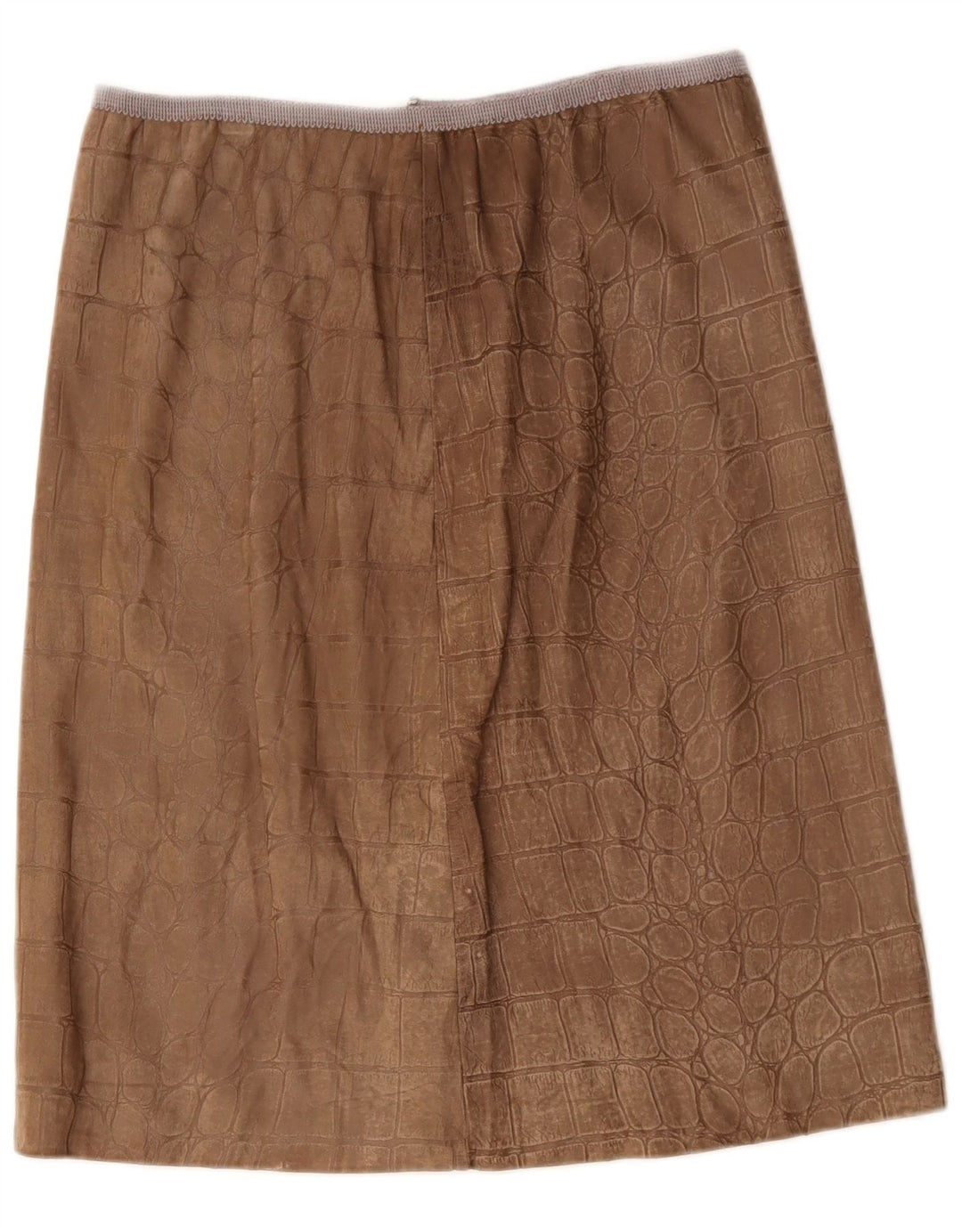 ВИНТАЖНАЯ Женская кожаная юбка W30 Средне-коричневая с животным принтом