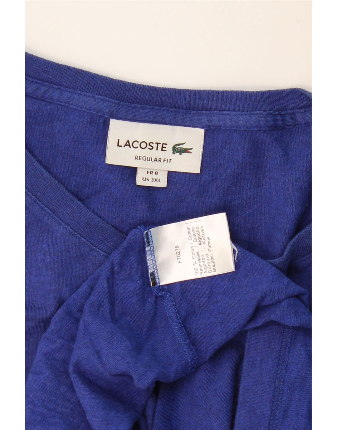 LACOSTE Мужская футболка стандартного кроя, размер 8 3XL, синяя, хлопок