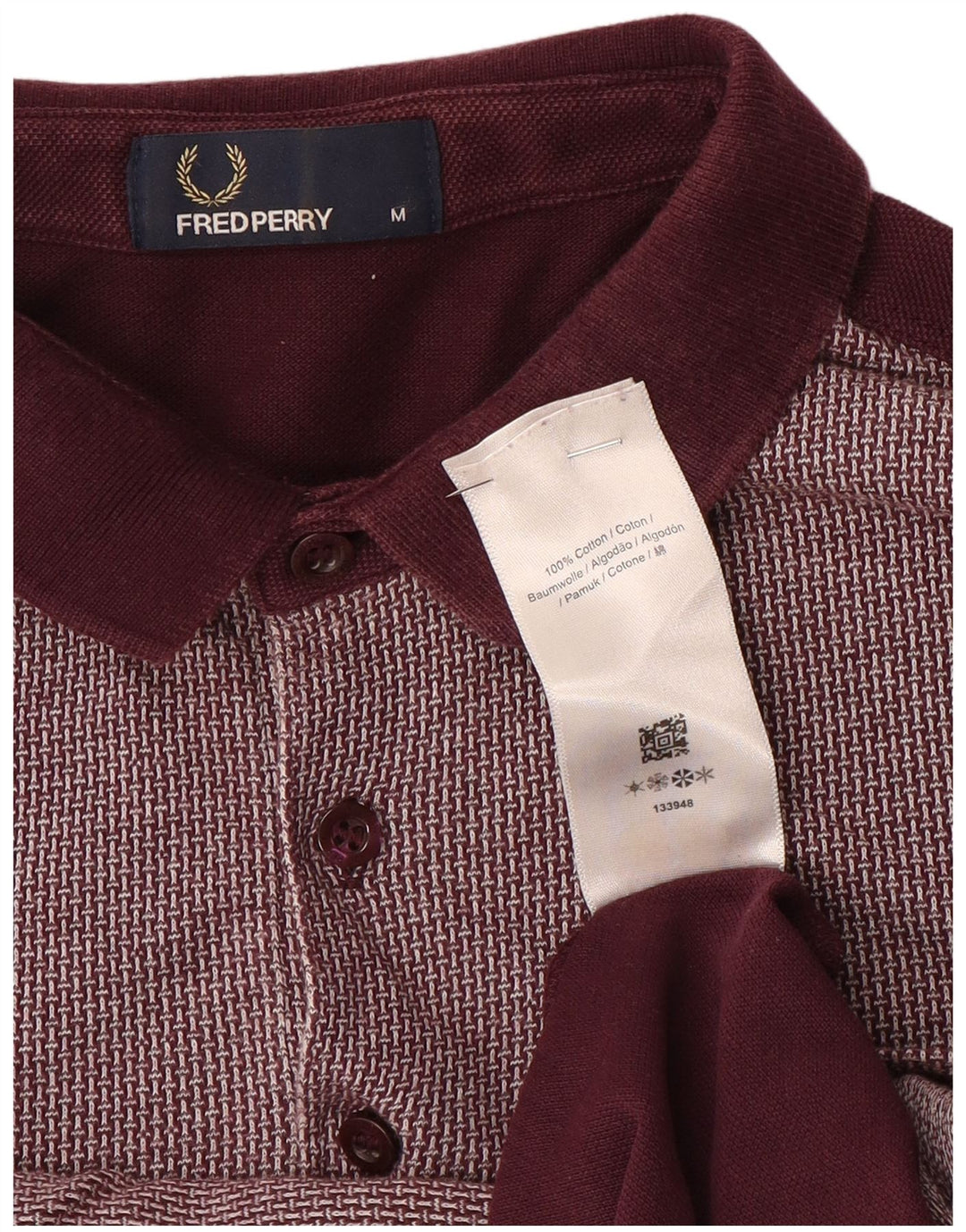 Мужская рубашка-поло Fred Perry среднего размера, бордовая клетка, хлопок