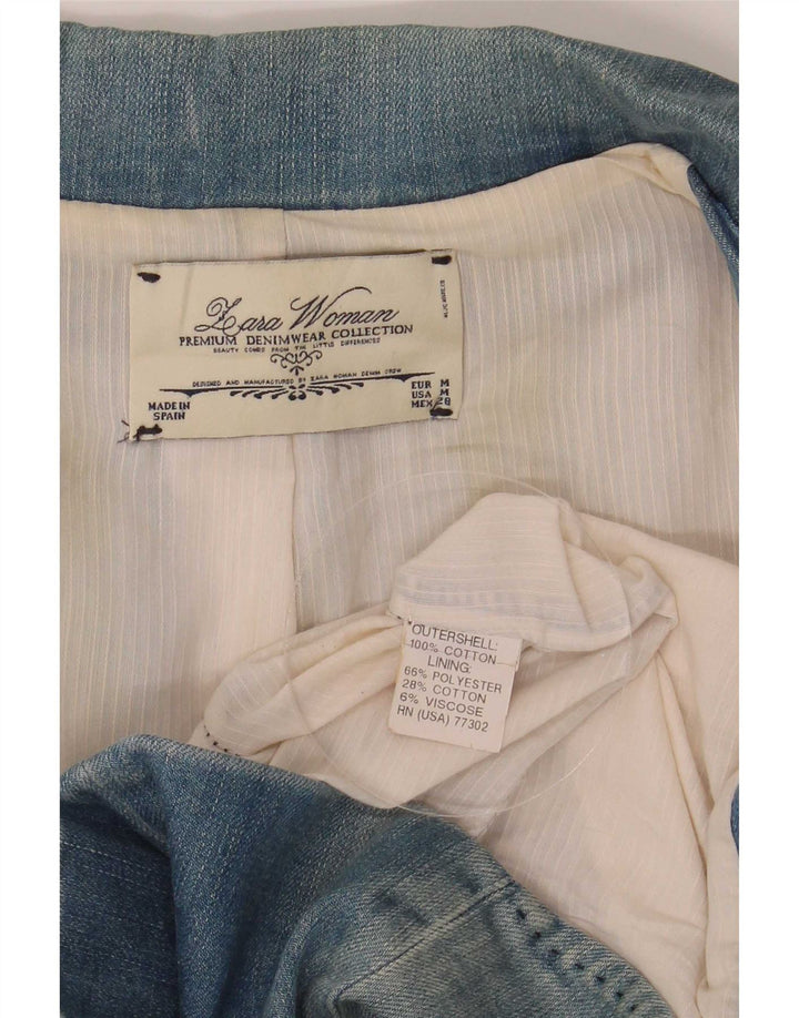 Женский джинсовый пиджак Zara с 2 пуговицами, Великобритания 12, средний синий полиэстер