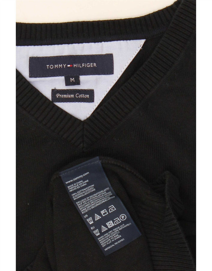Tommy Hilfiger Мужской джемпер с v-образным вырезом, средний черный хлопковый свитер