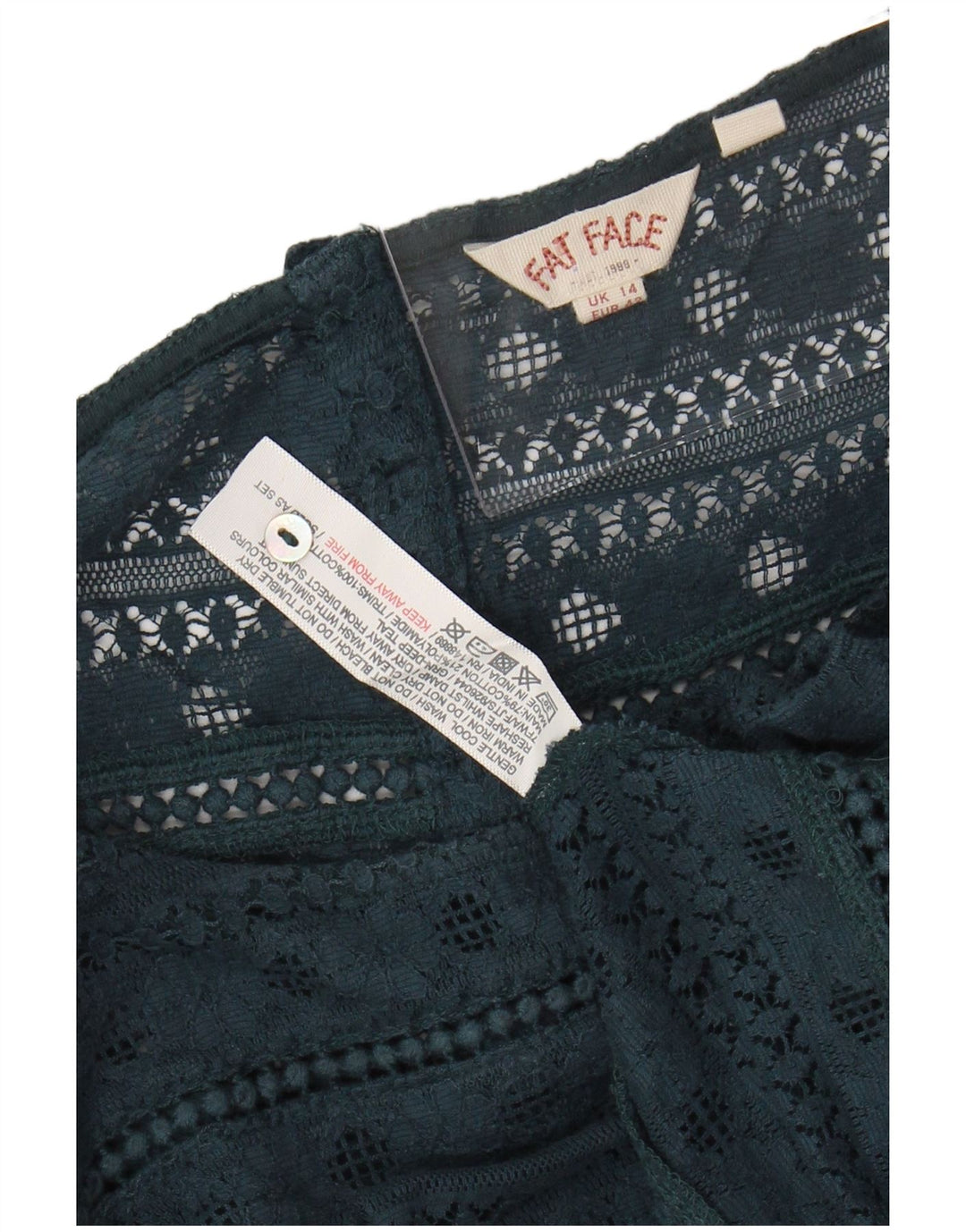 Женская кружевная блузка FAT FACE с рукавом 3/4, Великобритания 14, большой зеленый хлопок с цветочным принтом