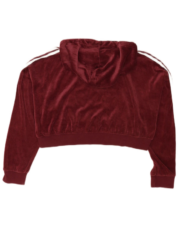 Женский укороченный велюровый джемпер с капюшоном Adidas Oversized UK 16, большой бордовый