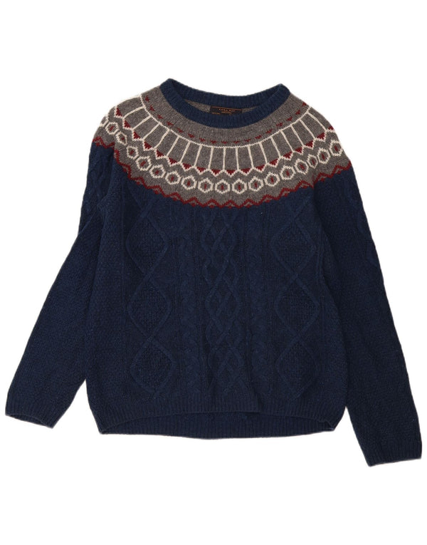 Мужской джемпер с вырезом лодочкой Zara, средний темно-синий Fair Isle