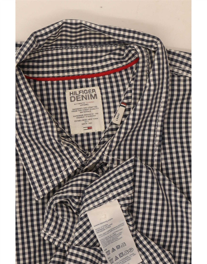 Мужская рубашка Tommy Hilfiger, большая темно-синяя хлопковая клетка в мелкую клетку