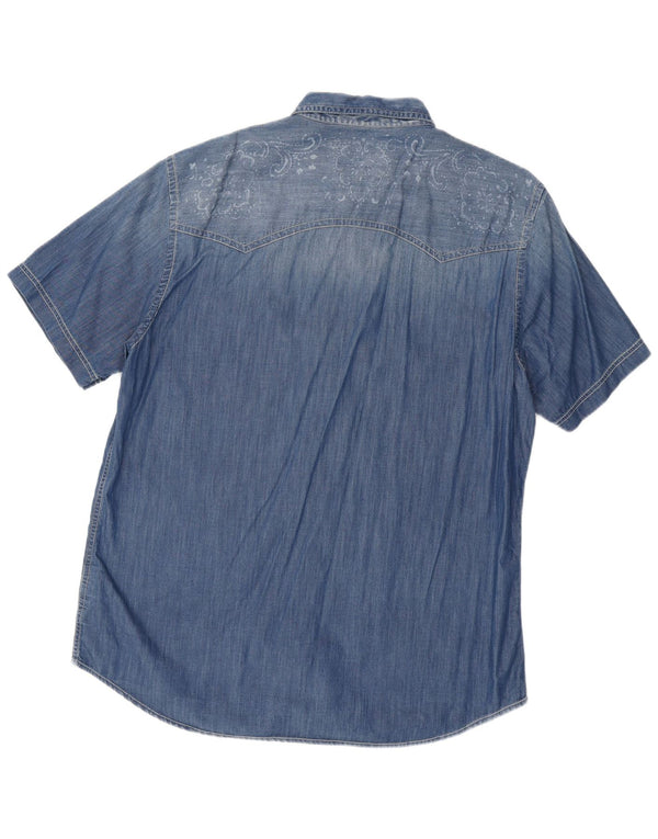 Мужская джинсовая рубашка Marlboro Classics Slim Fit с коротким рукавом 3XL, синяя с пейсли