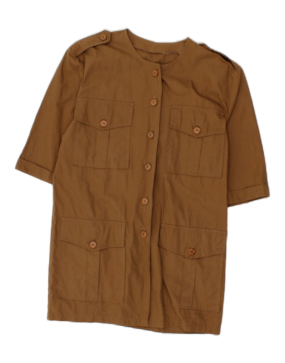 VINTAGE Womens Longline Short Sleeve Shirt IT 44 Medium Brown Cotton Vintage Vintage and Second-Hand Vintage from Messina Hembry 