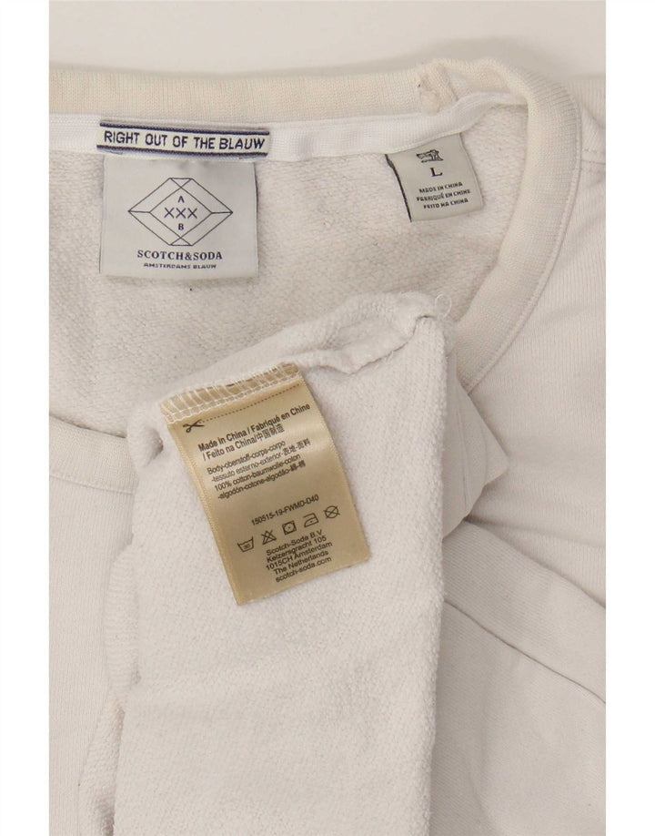 Мужской свитшот с рисунком Scotch & Soda, большой белый хлопковый джемпер