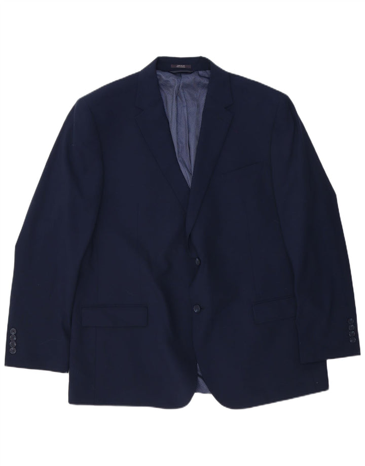 Мужской длинный пиджак на двух пуговицах Marks & Spencer UK 48 4XL темно-синий шерстяной