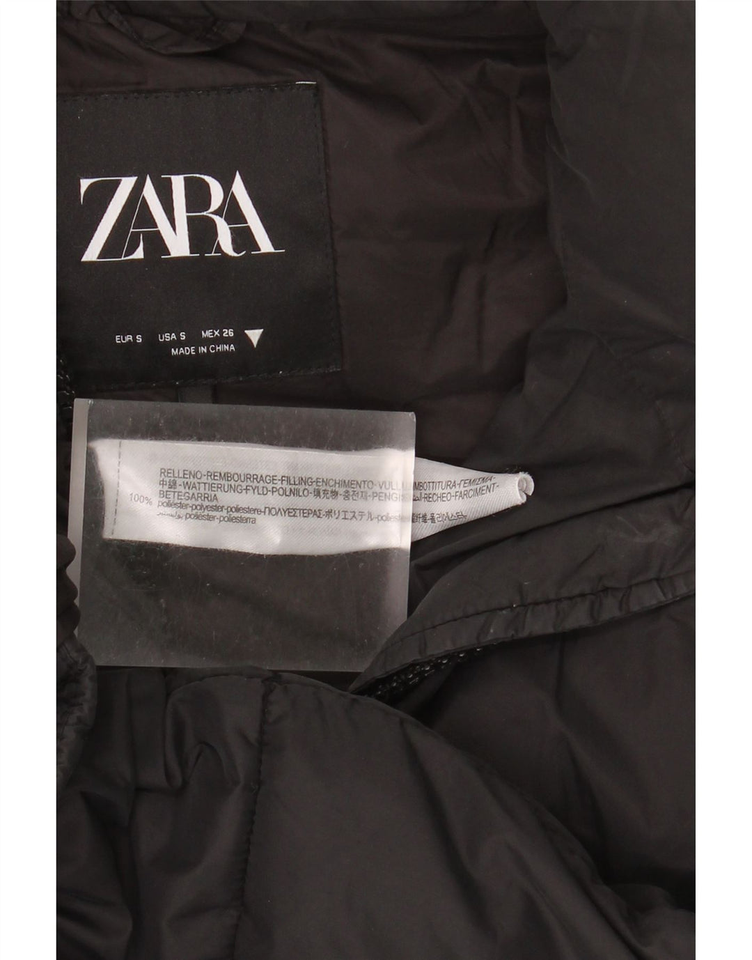 Женский оверсайз-ватый жилет с капюшоном Zara UK 10, маленький черный полиэстер