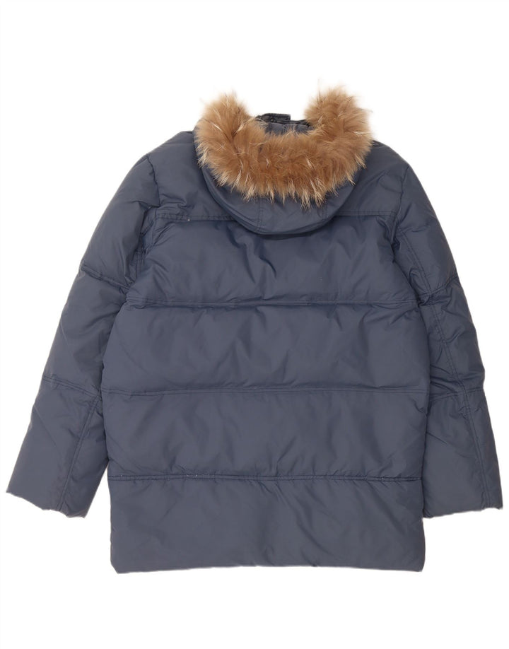 ВИНТАЖНОЕ мужское стеганое пальто свободного кроя с капюшоном, Великобритания 36, маленький синий нейлон