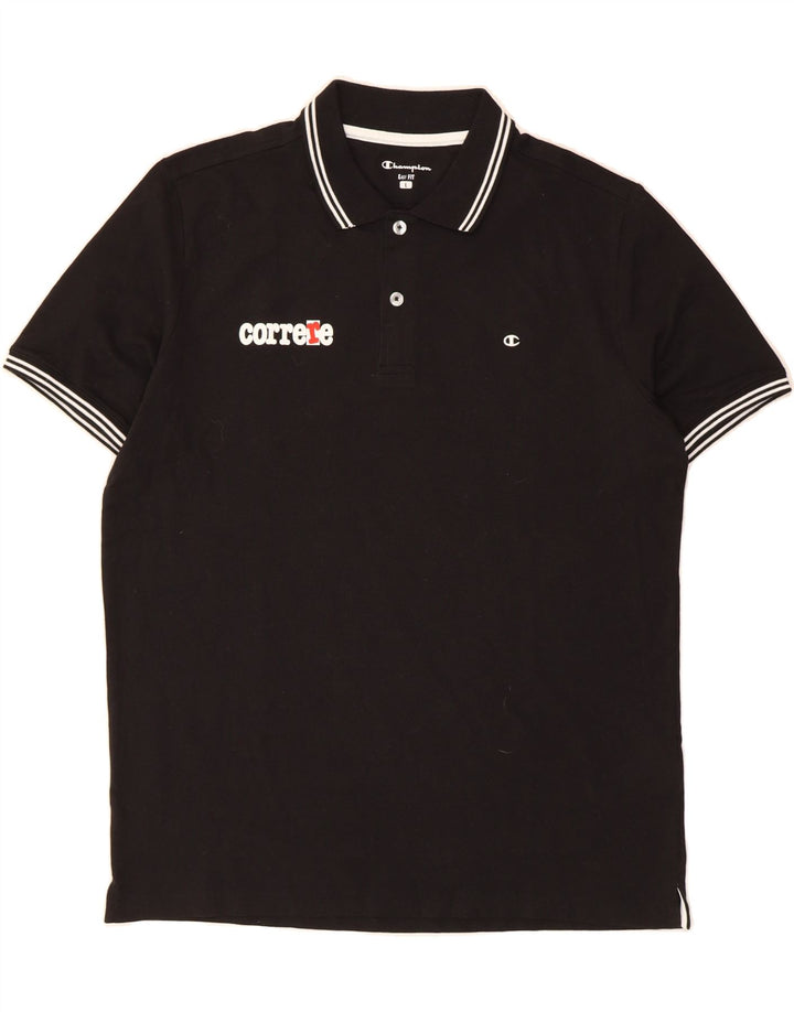 CHAMPION Mens Graphic Polo Shirt Large Black Cotton Vintage Champion and Second-Hand Champion from Messina Hembry 