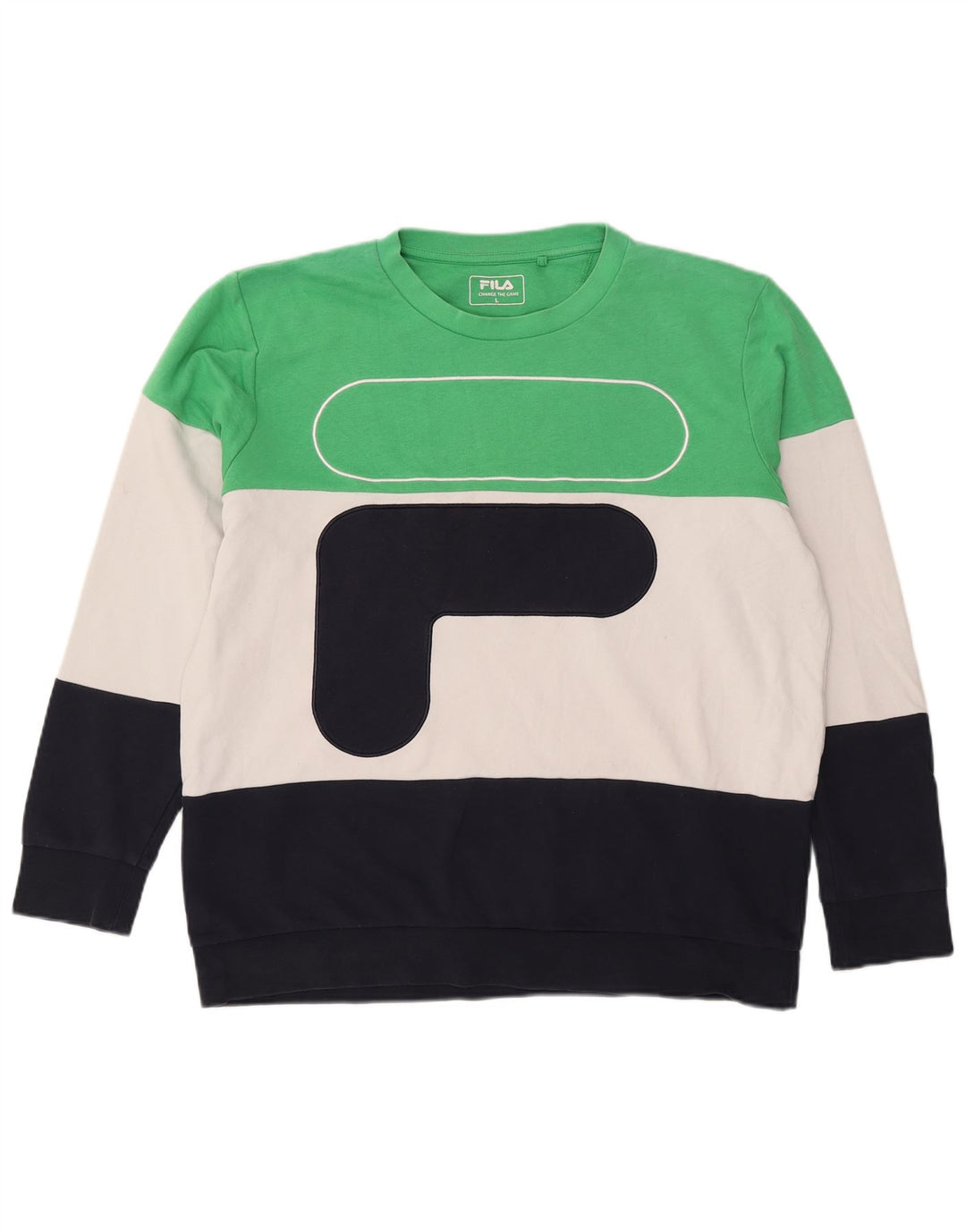 FILA Mens Graphic Sweatshirt Jumper Large White Colourblock Cotton