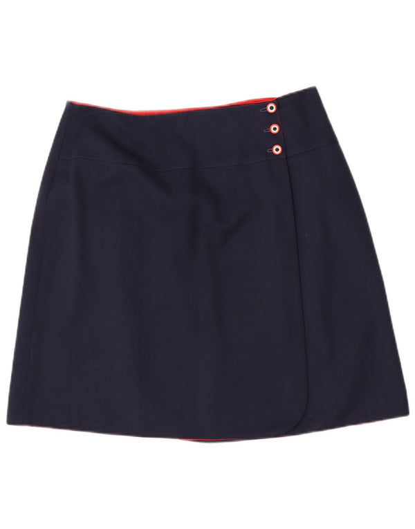 Винтажная женская двусторонняя юбка с запахом, средняя W30, темно-синяя