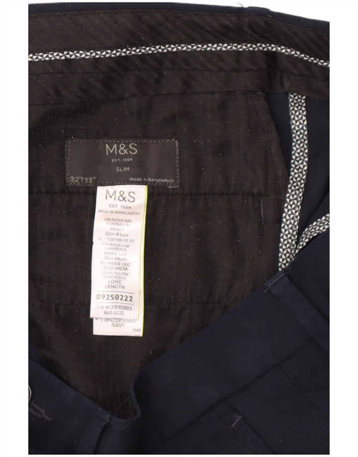 Мужские узкие брюки-чиносы Marks & Spencer W32 L30 темно-синие из полиэстера