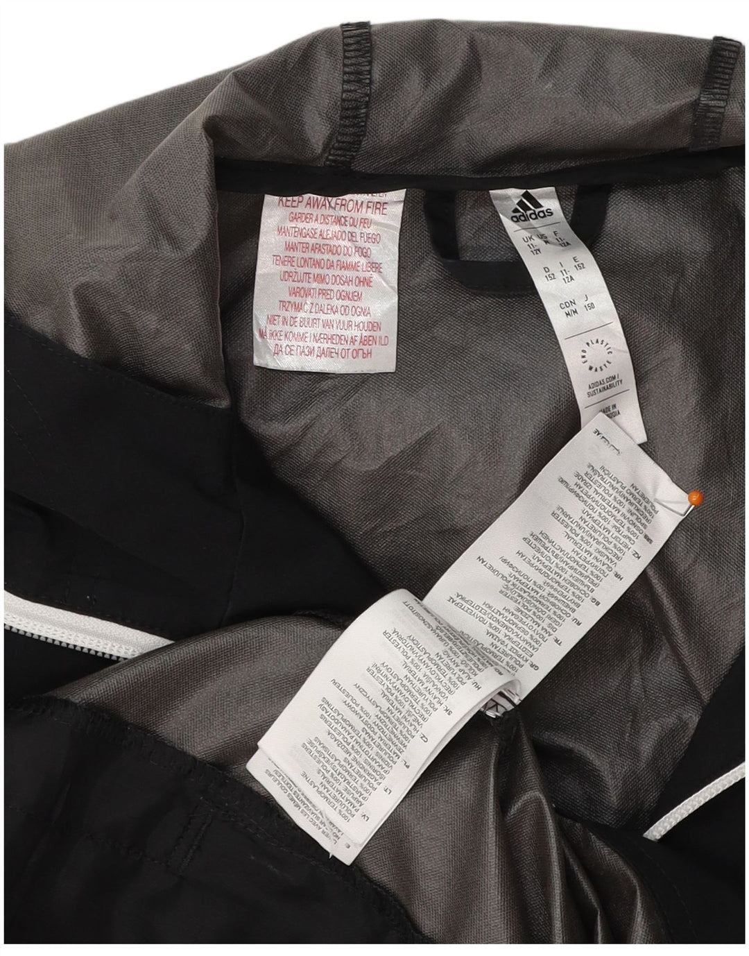 ADIDAS Дождевик с капюшоном и рисунком Ancona для мальчиков 11–12 лет, черный полиэстер