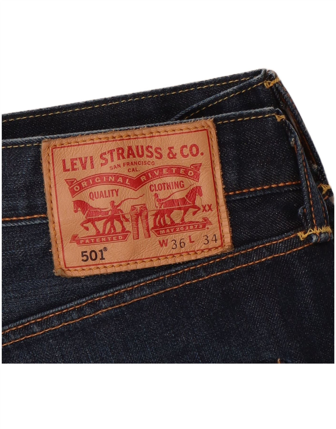 LEVI'S Mens 501 Straight Jeans W36 L34 Navy Blue Cotton
