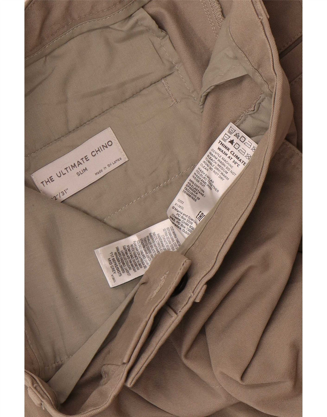 Мужские узкие брюки-чиносы Marks & Spencer W32 L31 серые, хлопковые