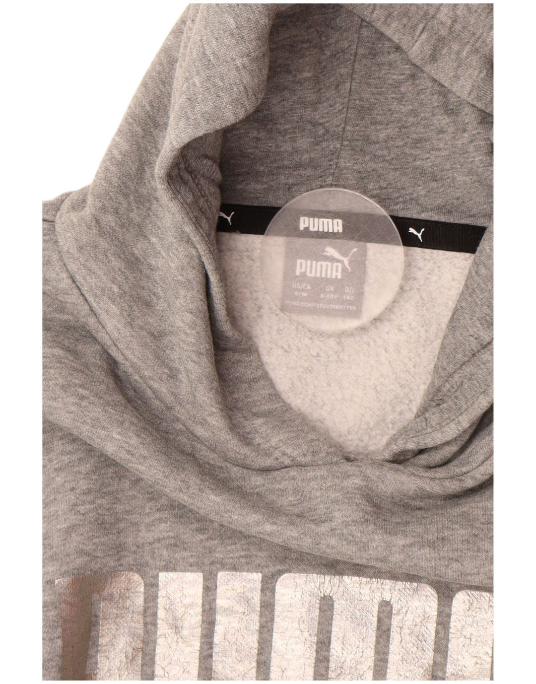 PUMA Укороченный джемпер с капюшоном и рисунком для девочек, 9–10 лет, серый хлопок