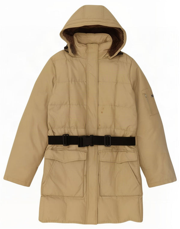 Женское стеганое пальто с капюшоном Woolrich UK 16, большой размер, бежевый хлопок