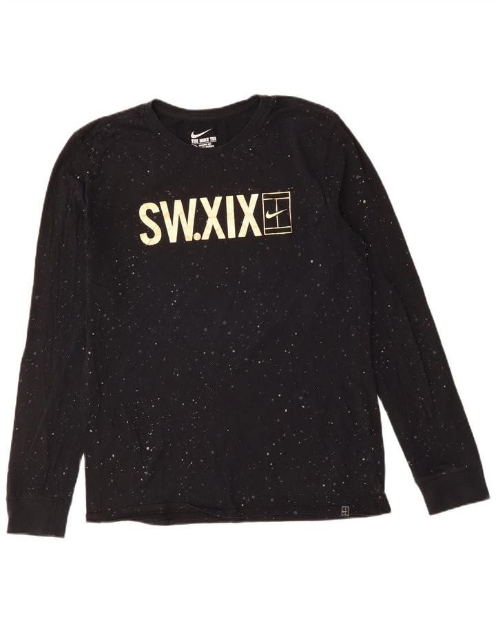 Мужской топ Nike Athletic Cut с графикой и длинными рукавами, средний черный, хлопок с крапинками