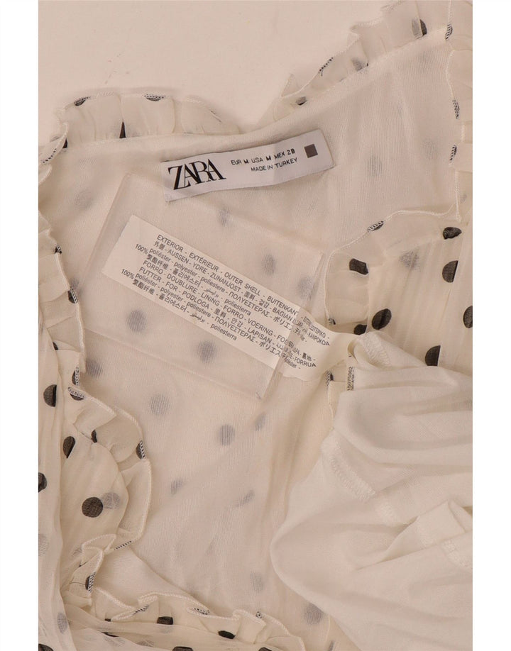 Женское платье трапециевидного силуэта с длинным рукавом ZARA UK 14, средний белый полиэстер в крапинку