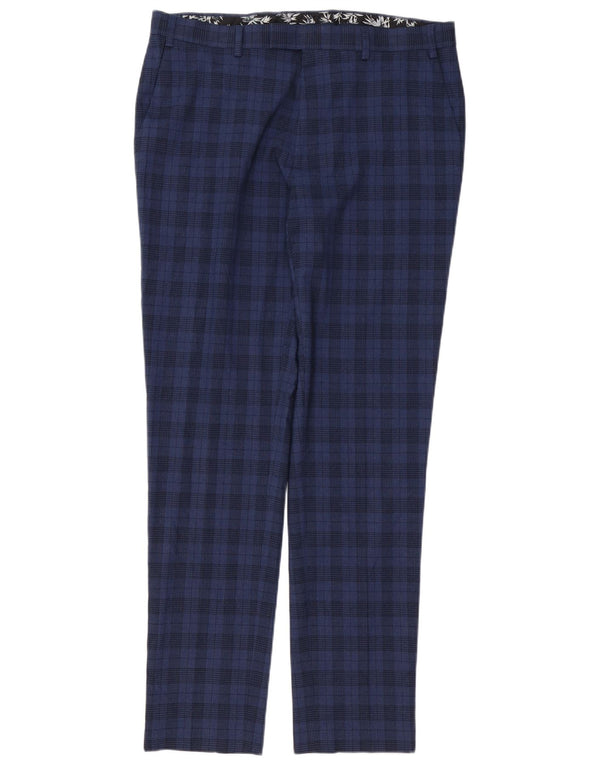 Marks & Spencer Mens Skinny Suit Trousers W36 L33 Navy Blue Check Polyester