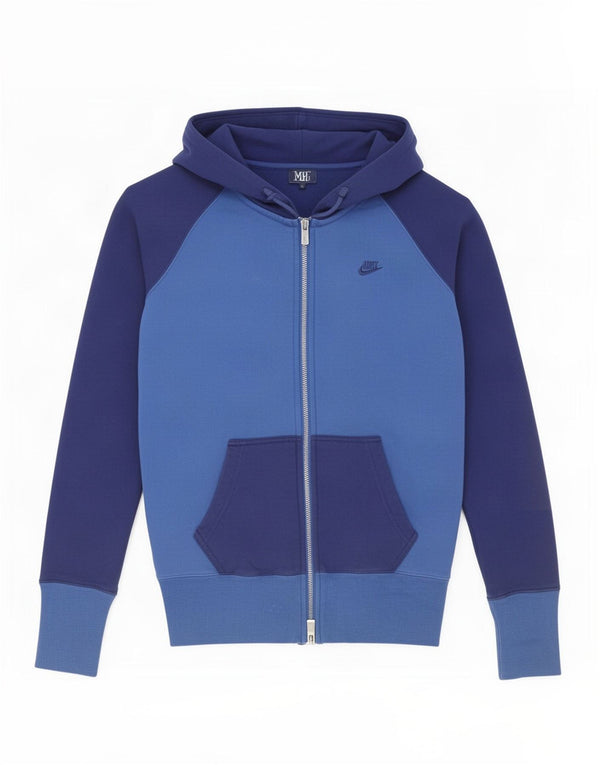 Мужской свитер с капюшоном на молнии Nike UK 10, маленький синий, хлопок с цветными блоками