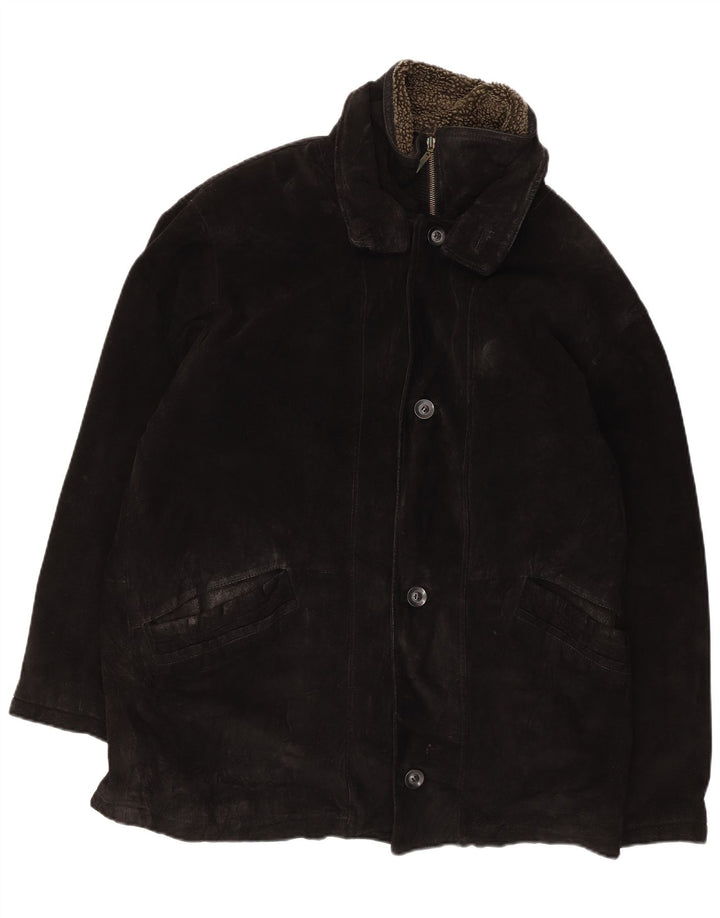 Винтажная мужская замшевая куртка UK 40, большая черная кожаная