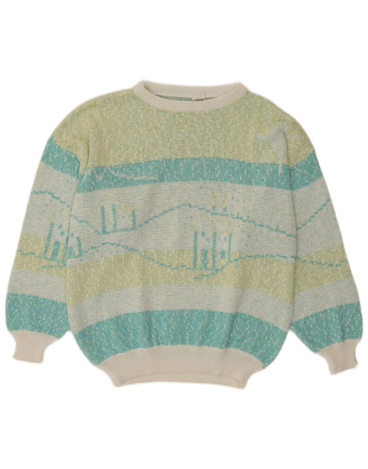 ВИНТАЖНЫЙ женский джемпер с вырезом «лодочка», Великобритания, 16, большие разноцветные полоски