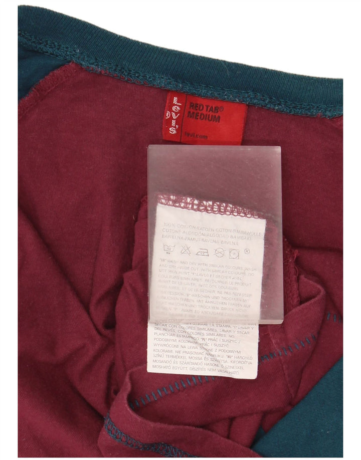 Женский топ Levi's с длинным рукавом и графикой, Великобритания 14, средний бордовый цвет с цветными блоками