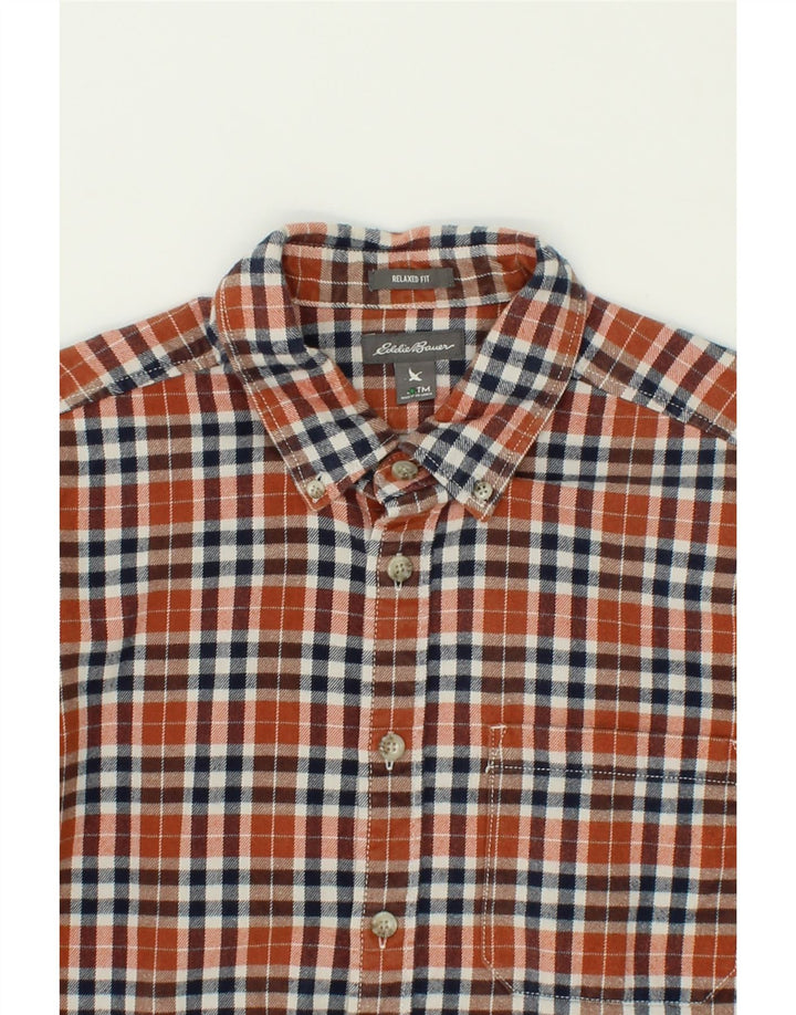 EDDIE BAUER Mens Relaxed Fit Flannel Shirt Medium Brown Check Cotton Vintage Eddie Bauer and Second-Hand Eddie Bauer from Messina Hembry 