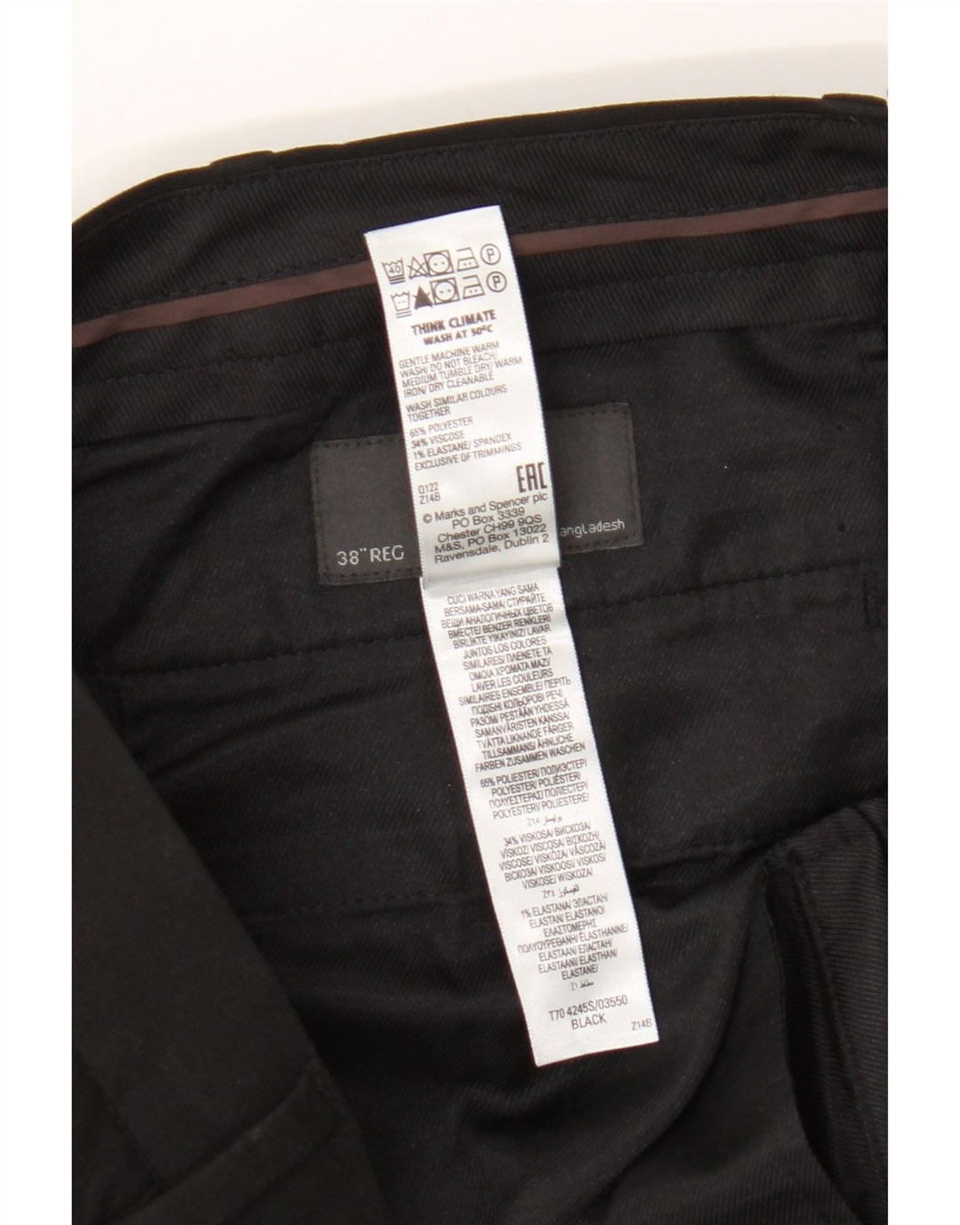 Мужские узкие брюки-чиносы Marks & Spencer W38 L31 черные из полиэстера
