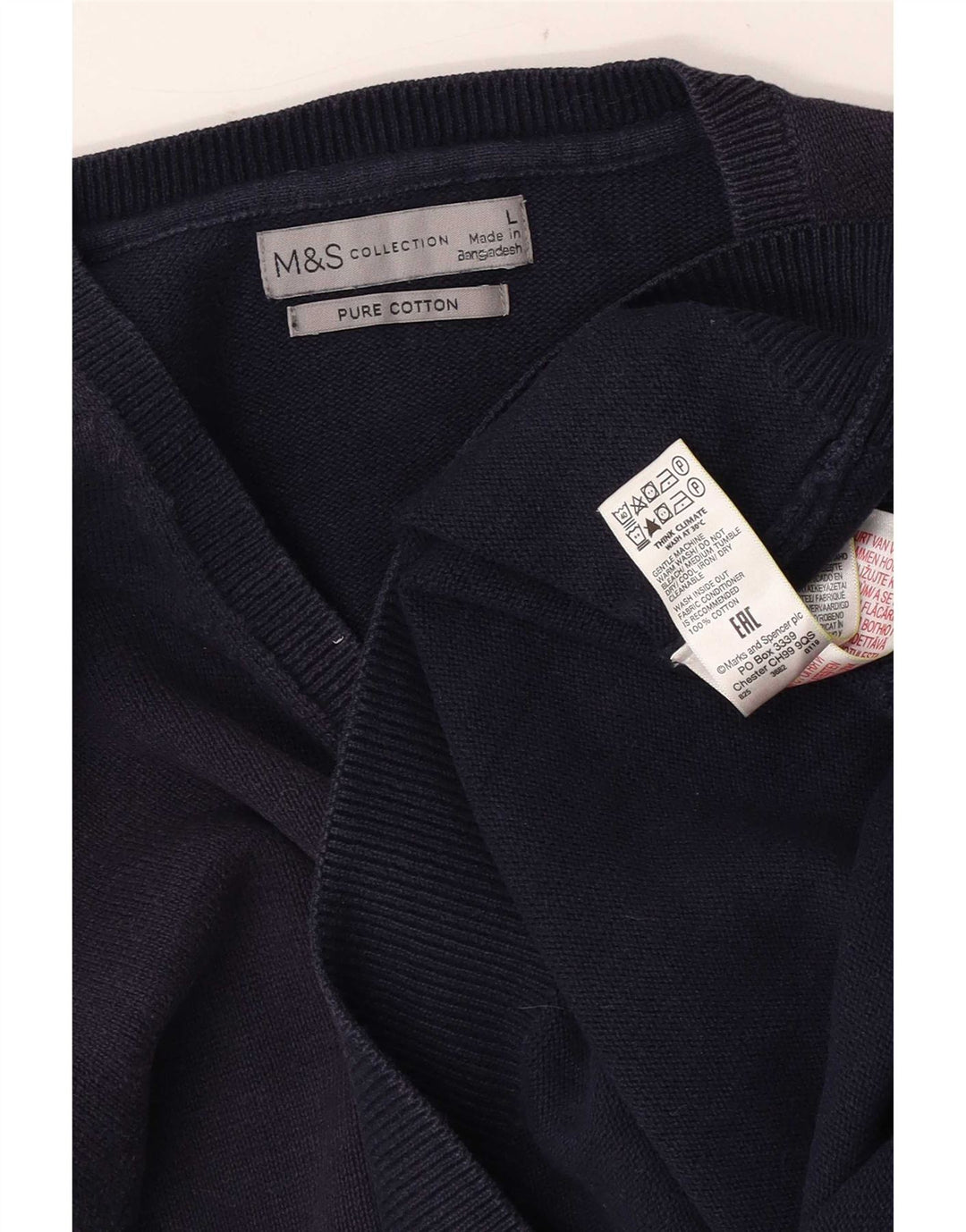Мужской джемпер с v-образным вырезом Marks & Spencer, большой темно-синий хлопковый свитер