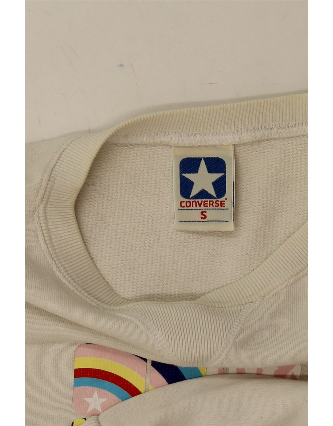 CONVERSE Womens Oversized Graphic Hoodie Jumper UK 10 Small Off White Vintage Converse and Second-Hand Converse from Messina Hembry 